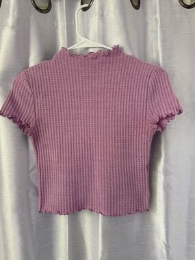 Forever 21 Mauve Ribbed Lettuce-Edge Crop Top